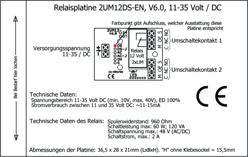 Miniatur-Relaisplatine ohne Schaltverstärker 2UM12DS-EN (V6.0)